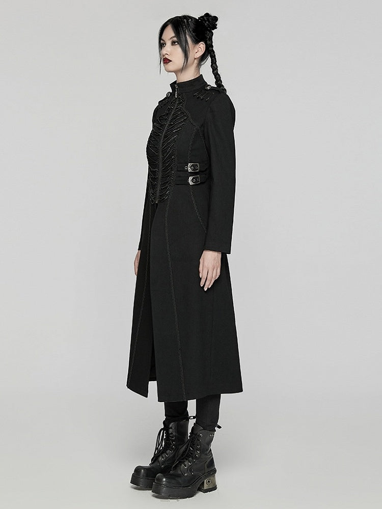 Black Punk Chain Long Denim Jacket