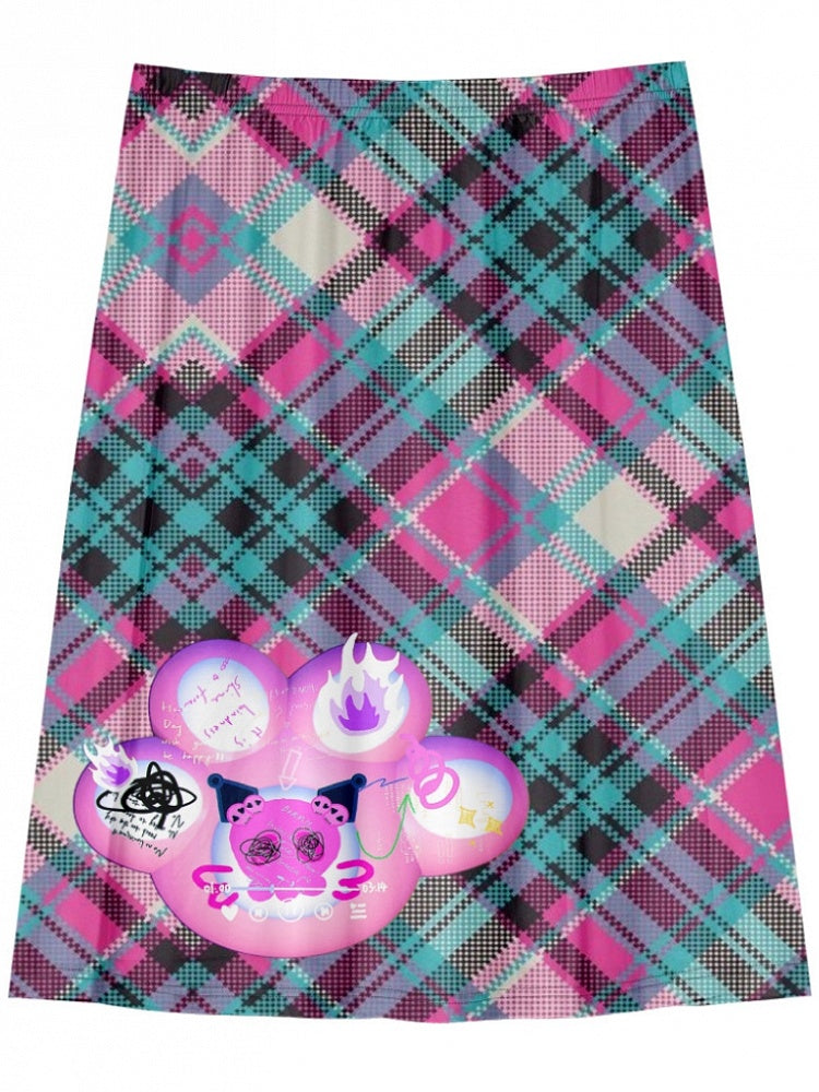 Rock Katzenkrallenmuster Y2K Print GrünPink Kariert