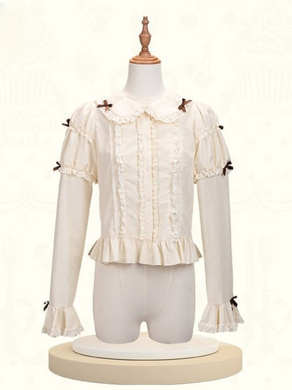 Brown Beige Long Blouse Lolita Sleeves Bowknots with