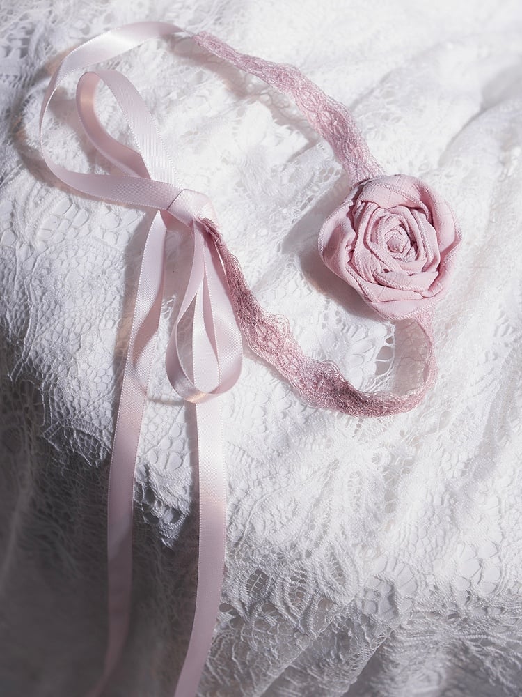 Lolita Black/Pink Accent Rose Lace Choker with