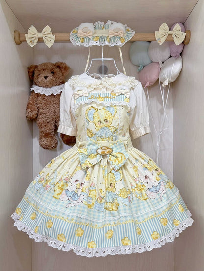 Print and Gold Yellow Mouse Sweet Ingot Dress Lolita Overall