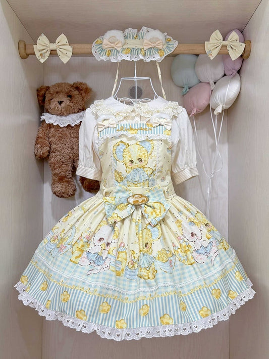 Print and Gold Yellow Mouse Sweet Ingot Dress Lolita Overall