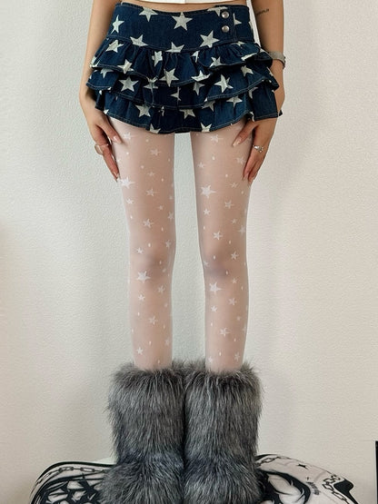 Tights Black/White/Nude Y2K Star Print