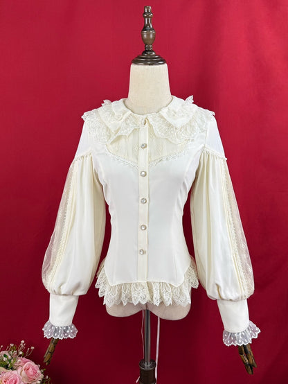 アプリコットのダブルレイヤーカラーのエレガントな長袖シャツ