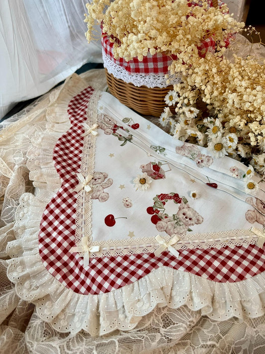 and / Red Bear Gingham Green Print White Triangle Scarf