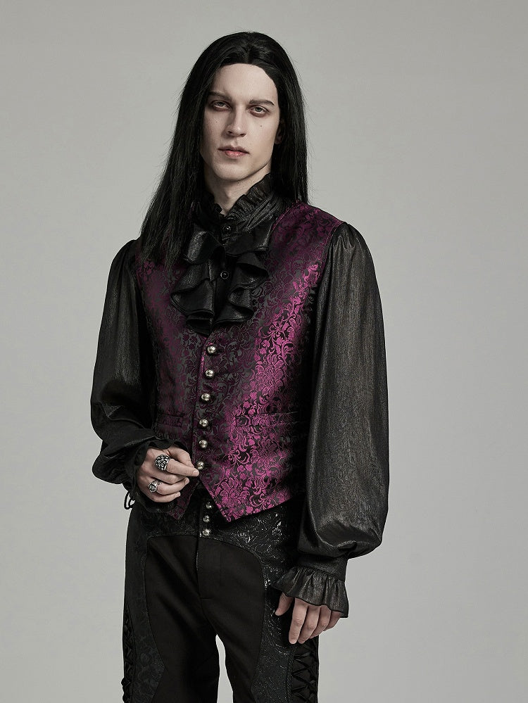 Goth Jacquard Men's Red Black Waistcoat