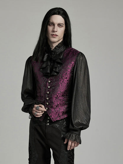 Goth Jacquard Men's Red Black Waistcoat