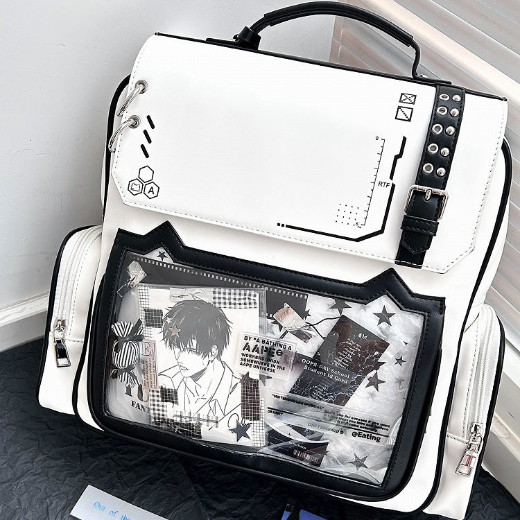 Kitty Backpack with Ita Charm Design PU Ear Card Holder Cute White