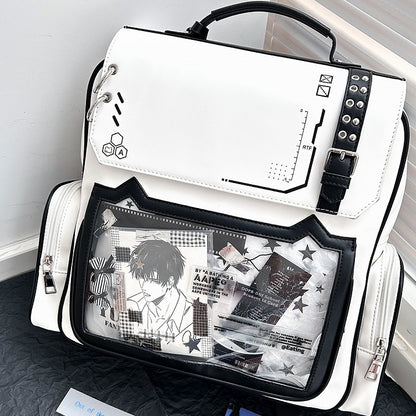 Kitty Backpack with Ita Charm Design PU Ear Card Holder Cute White