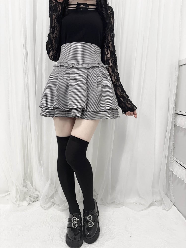 Jirai Black Kei Korsett Taille Doppellagiger Rock Hahnentritt