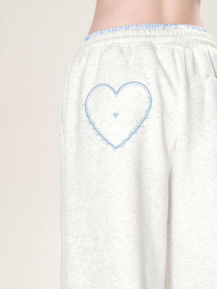 Stickerei Hell Weites Bein Grau Und Schnitt Buchstabenhose Trim Herz Spitze
