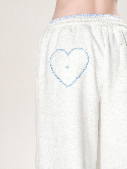 Stickerei Hell Weites Bein Grau Und Schnitt Buchstabenhose Trim Herz Spitze