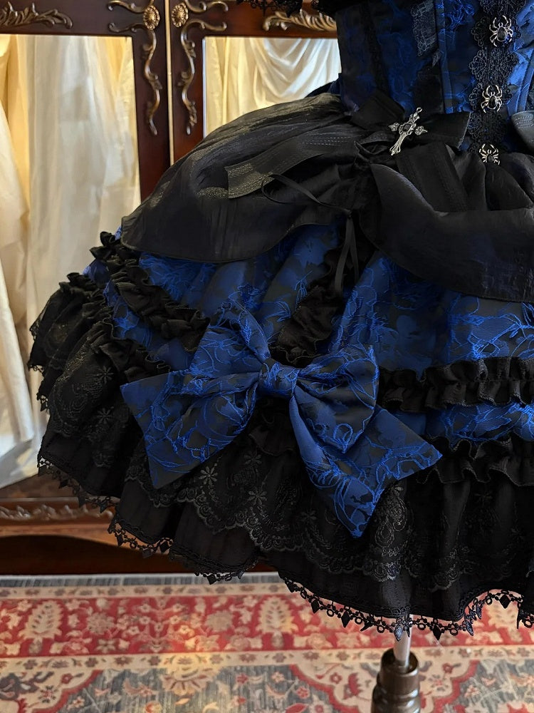 Spider Cross Gothic Skirt with Ruffles, Black & Blue Theme - Pear Island Sweet Tea