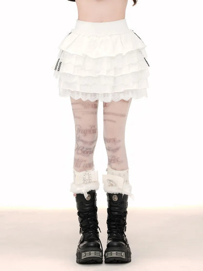 ティアードスカート ブラック/ホワイト レーストリム