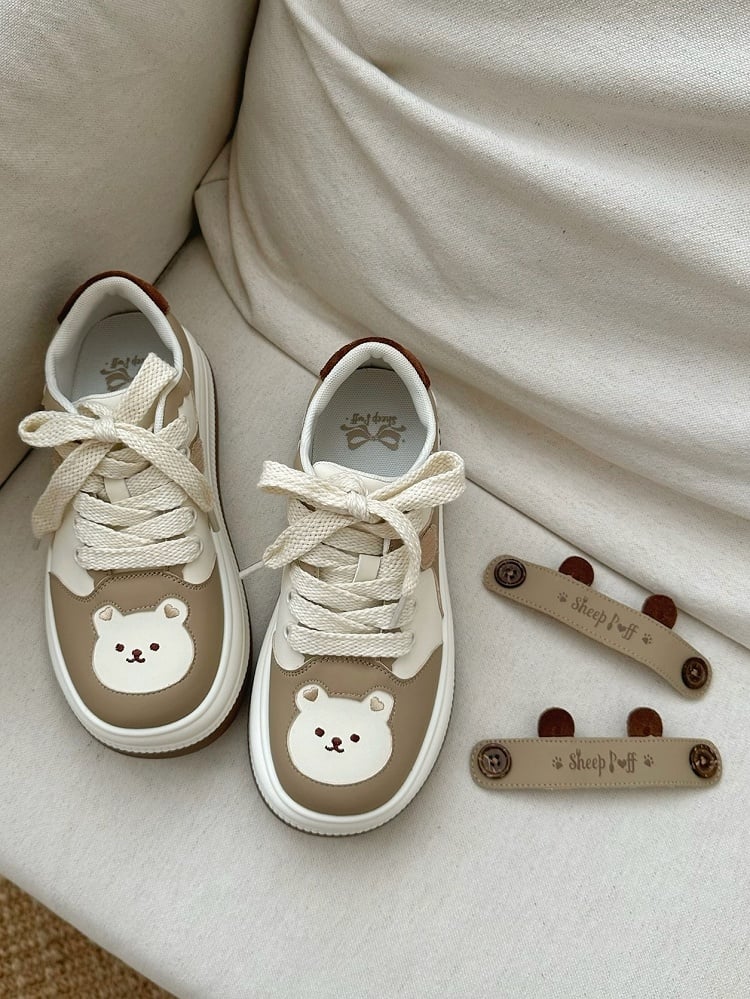 Lolita - Bear with Velcro Detachable Platform Sweet Theme Sneakers Paw Prints Brown