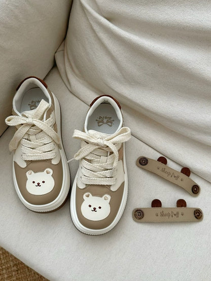 Lolita - Bear with Velcro Detachable Platform Sweet Theme Sneakers Paw Prints Brown