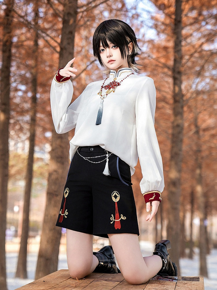 Schwarze Ouji Lolita-Shorts mit geradem Bein, Kette und Quaste