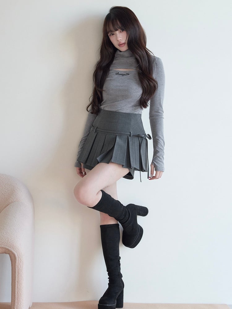 Neck with Top Knit Design Gray High Jirai Chest Kei Cutout