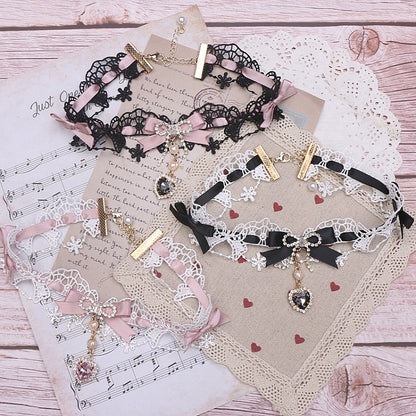 Kei 12 Heart Rhinestone Lace Choker Jirai Bowknot Options Color