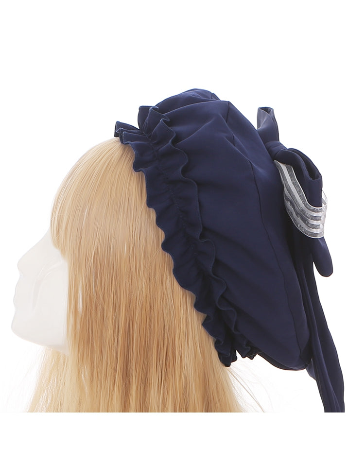 ネイビーブルーの大きなリボンが可愛いベレー帽ロリータ