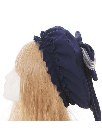 ネイビーブルーの大きなリボンが可愛いベレー帽ロリータ