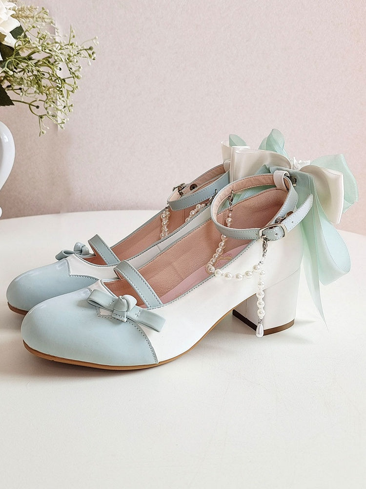 Green for Chain Lolita and with Charm Lace Back Beaded Elegant White Mid/High Trim Detachable Heels Bow Accent