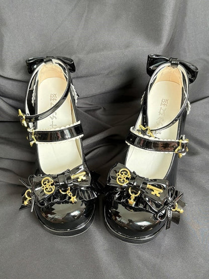 Mary Lolita Black Scalloped Snap Design Accents Janes with Hime 7cm Heeled