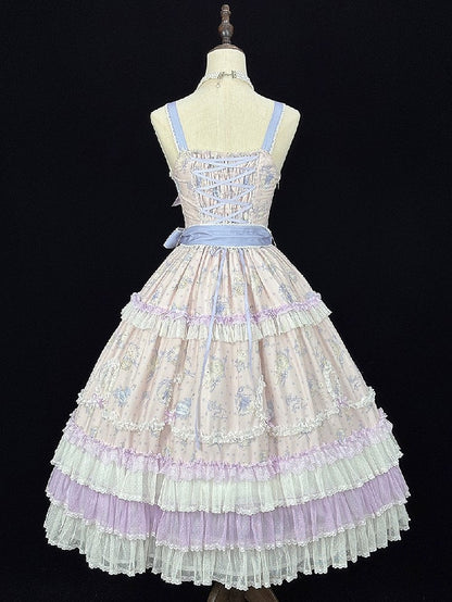Embroidered Neckline JSK Dress with Layered Hem - Miss Point