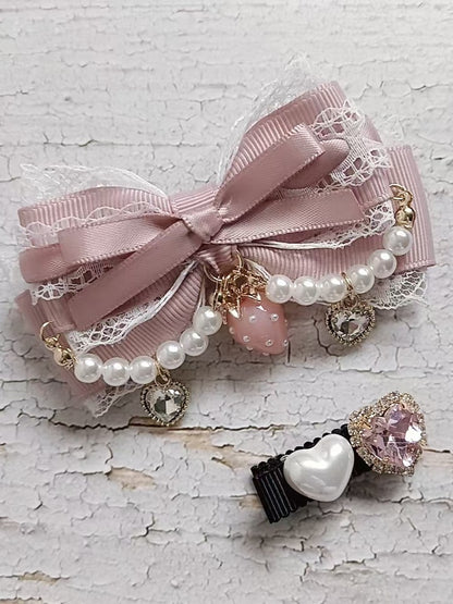 Kei Pearl Color Chian Hairclips Jirai Charm Strawberry Set Options 6 Bowknot