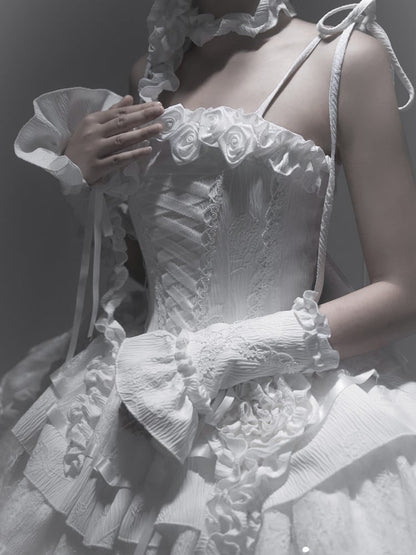 Alle weißen Rosen Ausschnitt Engel Shiro Lolita Goth Boning Kleid Schmetterling Stoff