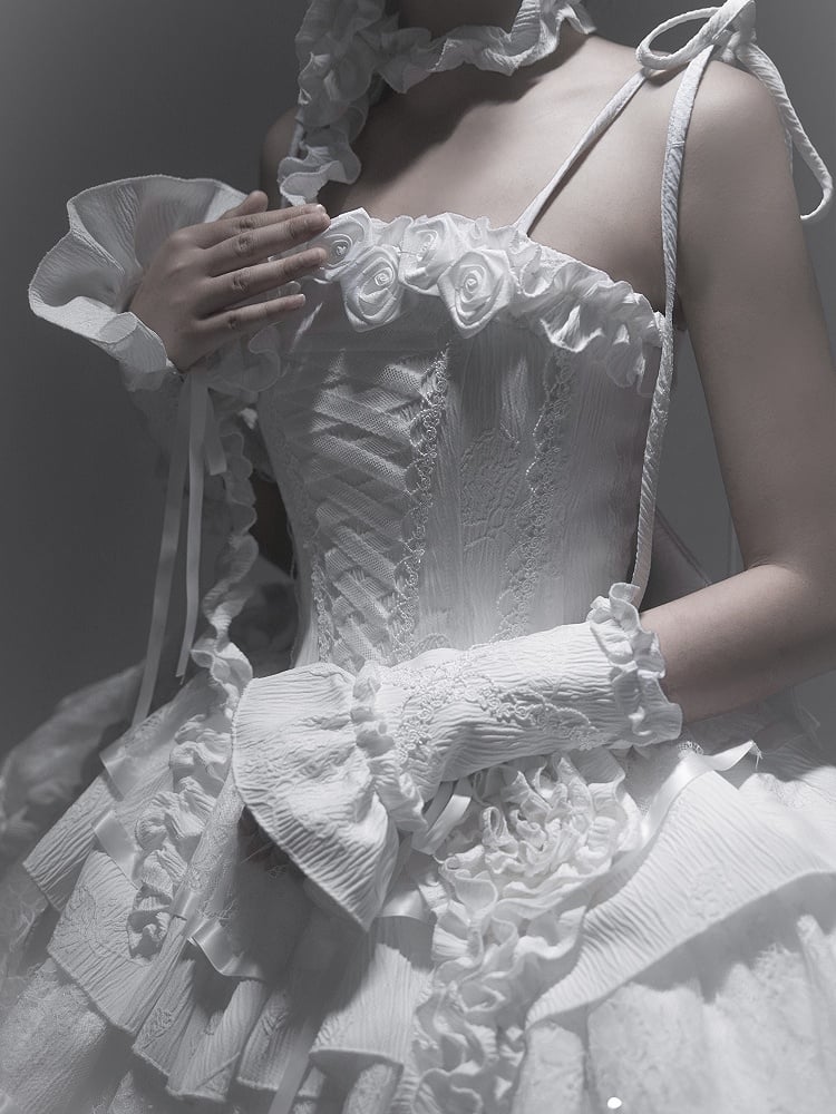 Ausschnitt Engel Shiro Goth All White Boning Lolita Rosen Stoffkleid Schmetterling