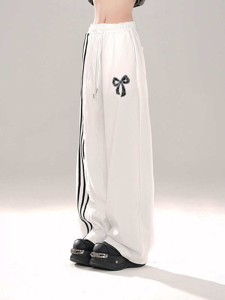 Blokettecore Black/White Bowknot Wide-leg Pants Cut Print
