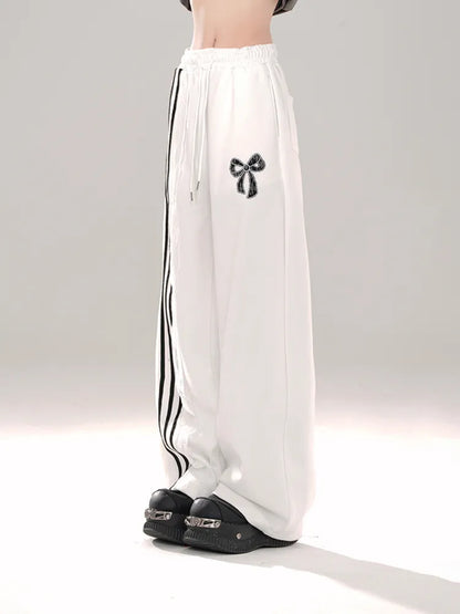 Cut Blokettecore Print Schwarz/Weiß Bowknot Hose Weites Bein