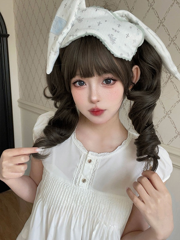 Brown Short Bob Cut Synthetic Wig With Double Ponytail Claw Clips