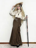 Brown Elegant Mermaid Skirt with Cascading Ruffles - MUYU