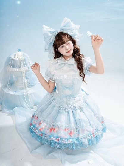 Robe bouffante en dentelle imprimée poisson rouge - Mewroco