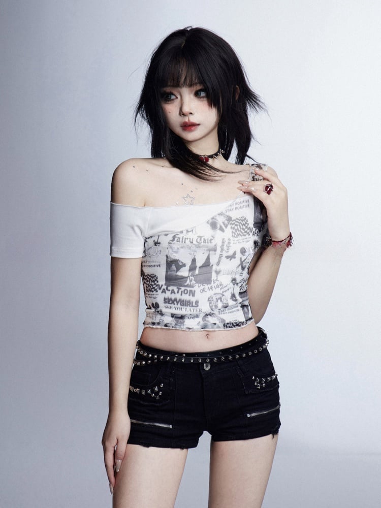 ジッパーウエストスタッズ付きグラマラスディテールショートパンツローブラック