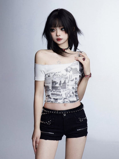 ジッパーウエストスタッズ付きグラマラスディテールショートパンツローブラック