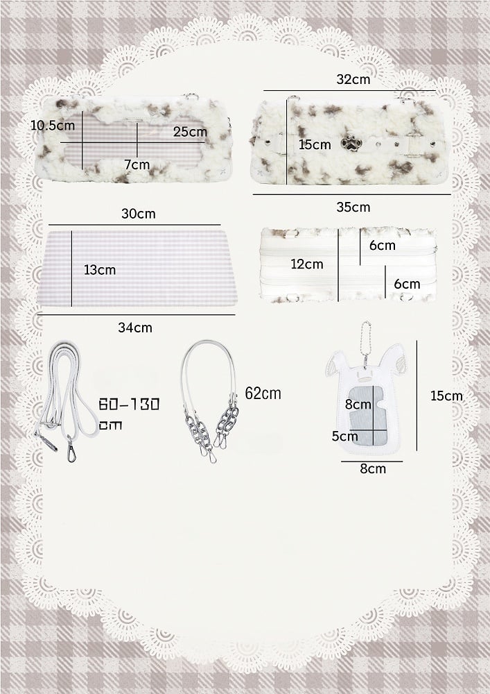White Plush Ita Bag with Cute Puppy Charm - Daylight