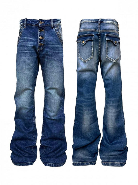 Faded Wash Straight-Leg Jeans in Dark Blue - DETW OnLine