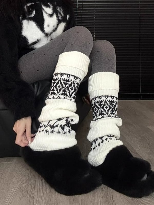 Nordic Pattern Ribbed Leg Warmers - Cozy Kawaii & Fairy Kei Accessory, 6 Colors