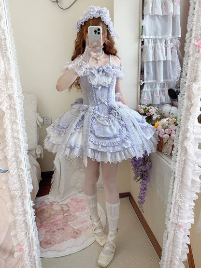 Dress Purple with Off-the-shoulder Balletcore Lolita Neckline Waist Corset Straps
