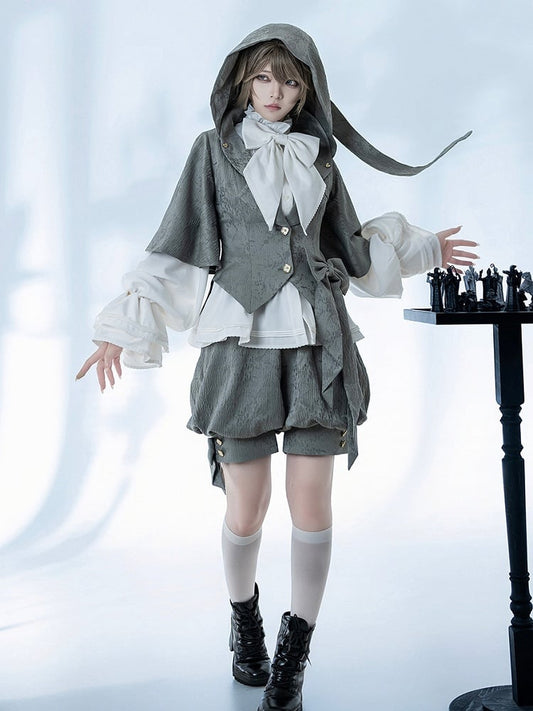 耳付きジャケットフードグレー王子バニーオーバーサイズファッション