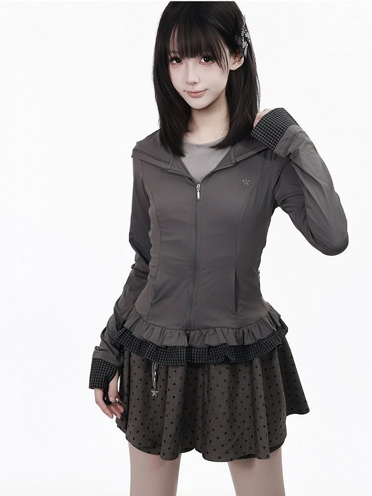 Dark Gray Waist Cinching Sun Protection Hooded Jacket - PINK SAVIOR