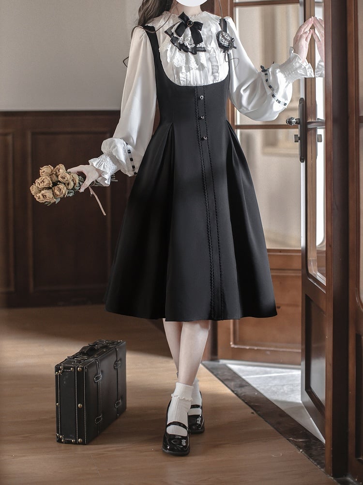 Black Elegant White Vintage Classic with Cape and Dress Lolita Detachable