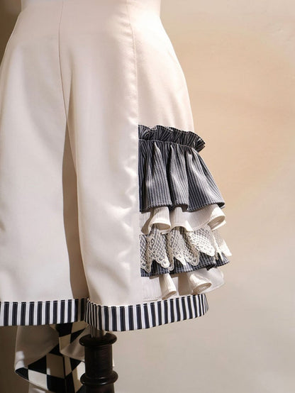 ファッションショーツ 王子ベージュチェック柄 電車柄 ストライプカフス