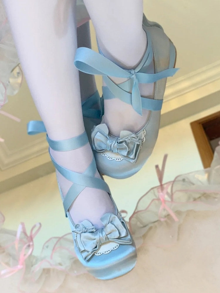 Sweet Blue Satin Mary Janes with Heart Snap by Sleepy Cat Lolita