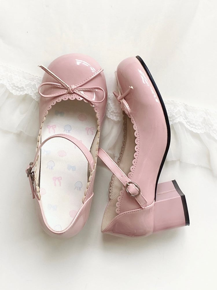 Snap Round Bow Pink 5cm Accents Lolita Janes Mary Sweet with Heeled