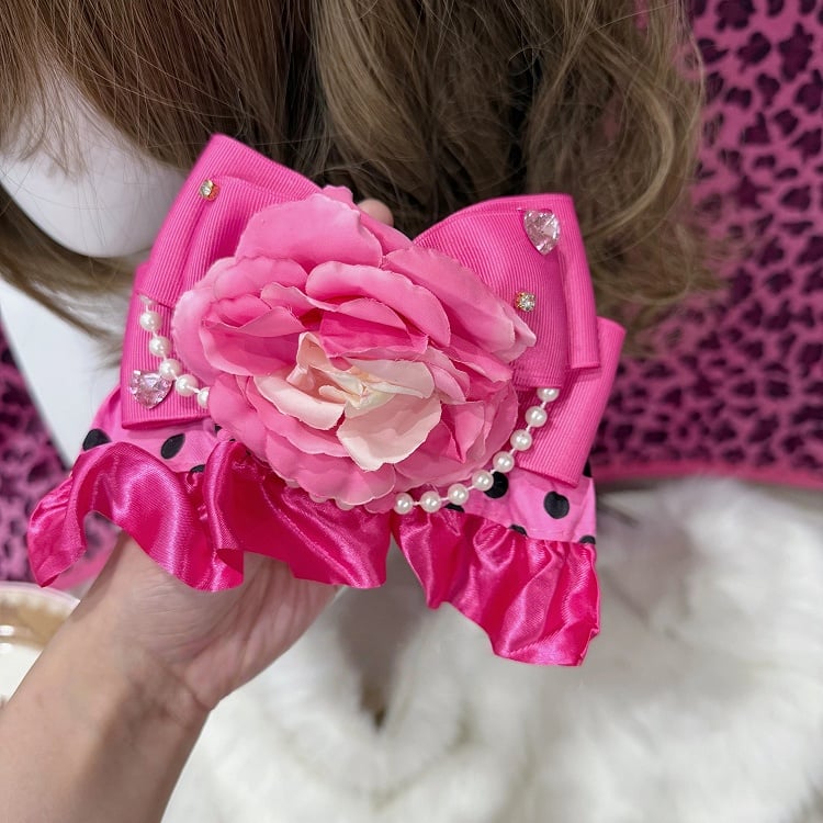 with Hime Bow Satin Gyaru - Hairclip Fashion Floral Pink