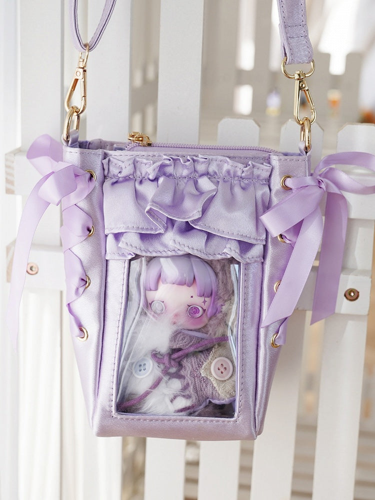 Rainbow Satin Clear Window Mini Ita Crossbody Purse - Morning Glory